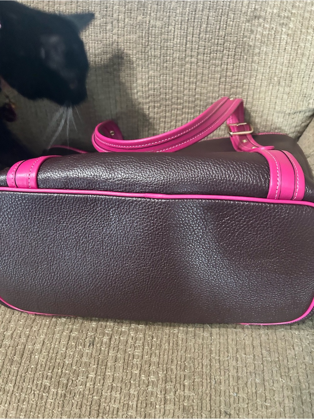 Coach Brown Leather Tote with Hot Pink Trim and Straps - Picture 4 of 5